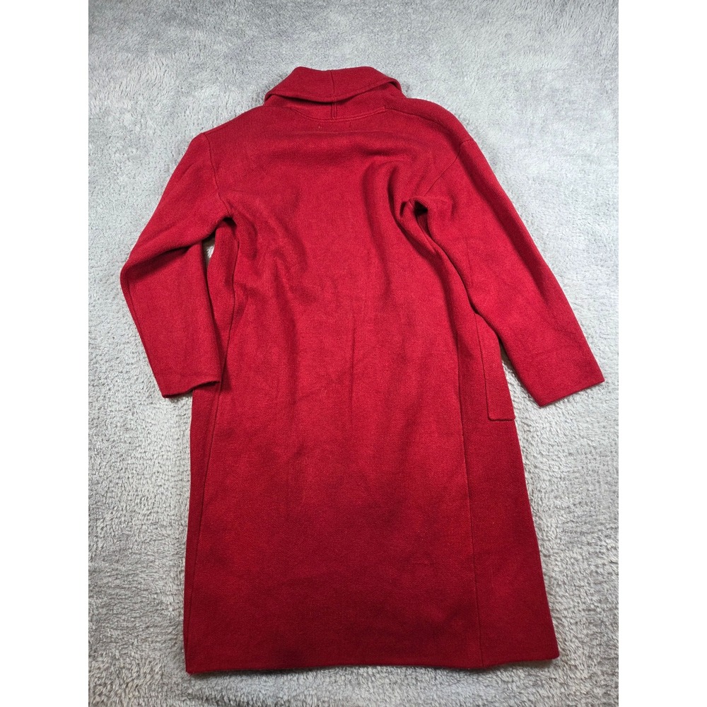 Minimalist Cardigan Womens Red Longline Open Front Sweater Shawl Collar Small - Picture 4 of 9